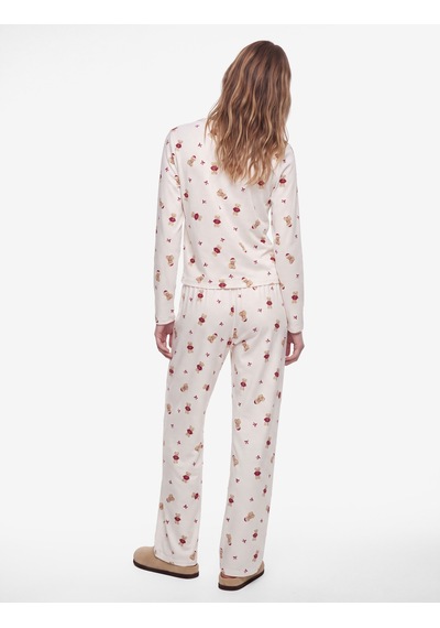 Koton Rahat Kesim Uzun Kollu Bisiklet Yaka Ayıcık Baskılı Pijama Takımı Ekru Desenli 7wlk40321mk