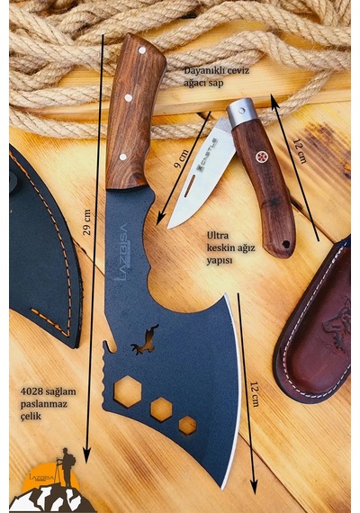 Ceviz Sap Outdoor Balta Kamp Bıçağı Çakısı Kılıflı Kmp-018 Kahverengi