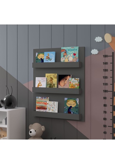 Asra Trend Çocuk Odası Duvar Rafı Kitaplık ÇR-02 %100 MDF Montessori Tipi Raf Antrasit