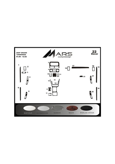 Jeep Grand Cherokee Konsol-torpido Kaplama 1999-2002 22 Parça Piano Black