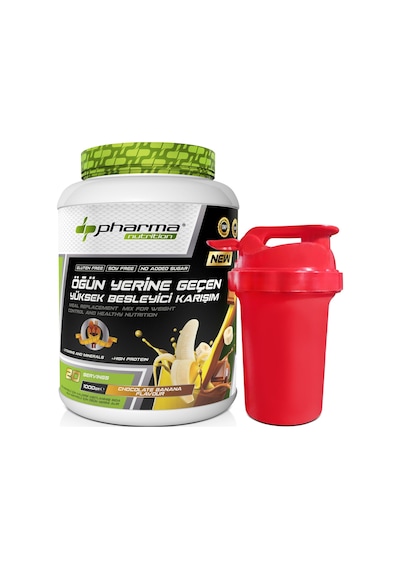 Proteinli Öğün Tozu Öğün Yerine Geçen Besleyici Shake Çikolata Muz Aromalı 20 Servis 1000 Gr Shaker Hediyeli