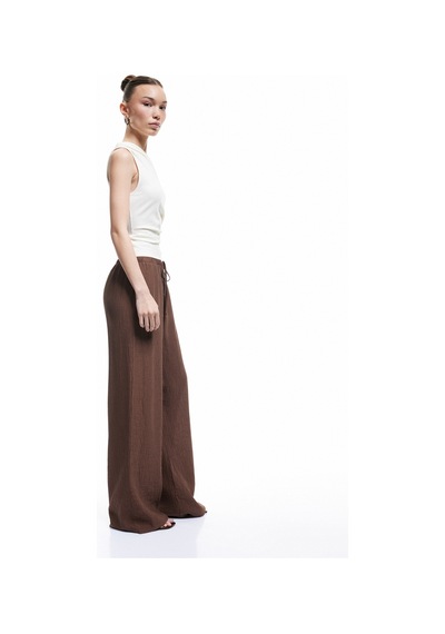 Koton Beli Lastikli Bürümcük Düz Paça Pantolon Kahverengi 5sal40128ıw Kahve