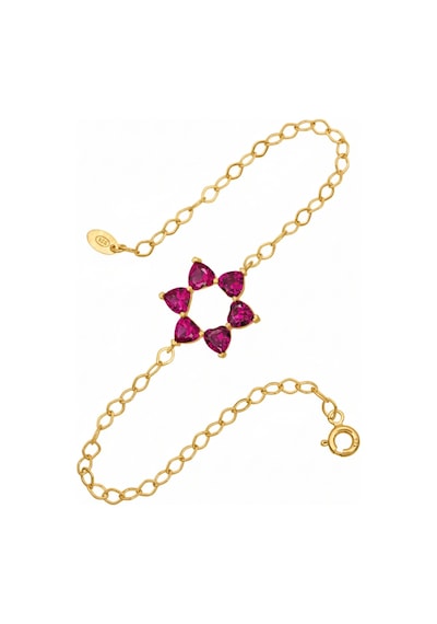 Aşkın Fısıltısı Mekik Zincirli Kalp Bileklik Ruby Taşlı 925 Ayar Gümüş Gold