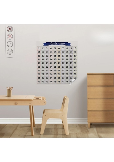 Matematik Öğreten Yüzlük Tablo Duvarda İz Bırakmaz Akıllı Kağıt Yapışkansız Statik 60x60 Cm Çok Renkli