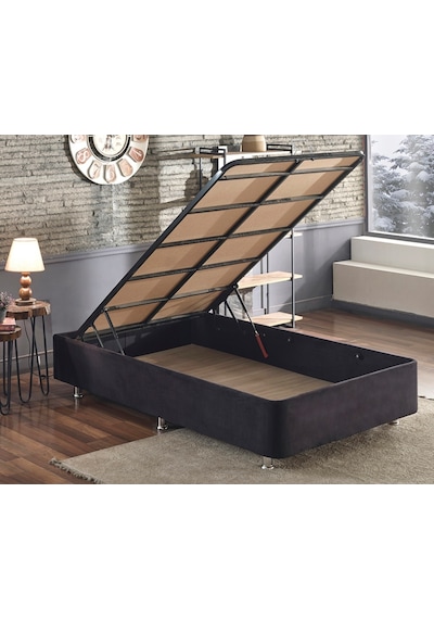 Nironyatak Niron Ela Baza -120X200 Cm Tek Kişilik Sandıklı Siyah Kumaş Baza