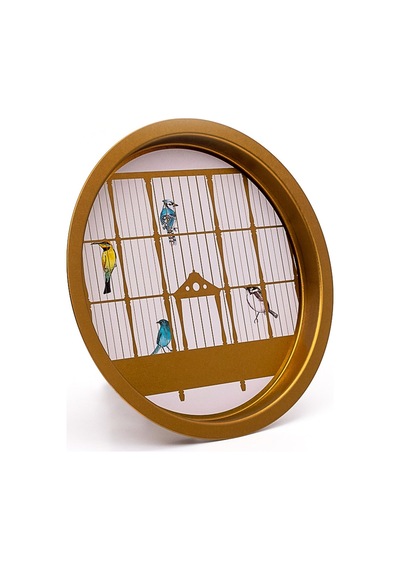 Bird Cage Desenli Yuvarlak Metal Tepsi, 31.5 Cm