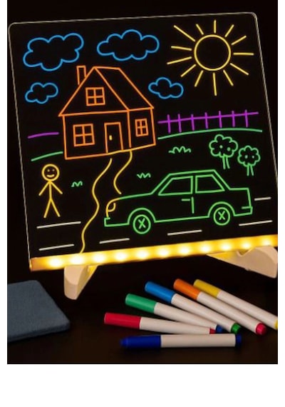 Tedar Neon Işıklı 7 Renk Işık Boyama Kalemli Led Resim Panosu Boyama Tahtası Kalemleri 20 X 20 Najmaddin Standart