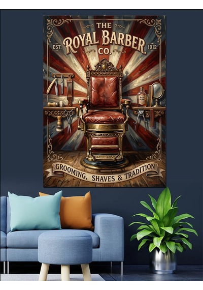 The Royal Barber Berber Koltuğu Dekoratif Kanvas - Mdf Ahşap Tablo