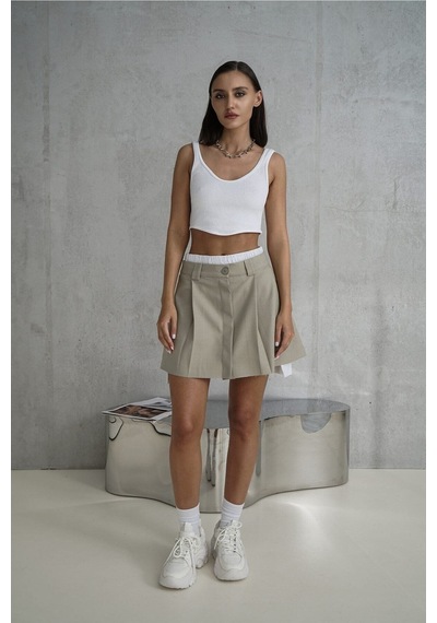 Mai Collection Mai Studios Co. Gabbie Boxer Detay Olive Green Mini Etek Bej