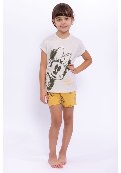 Minnie Mouse Lisanslı Kremmelanj Kız Çocuk Şort Takım 5274-28944 Bej Melanj