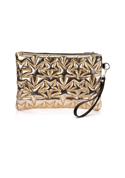 Adelina Bags 2'li Çanta Paketi Yıldız Desenli Portföy El Çantası Bilek Askılı Clutch Çanta Gri