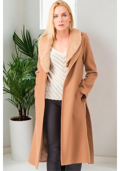Z6671 Dewberry Bayan Palto-düz Camel-düz Camel