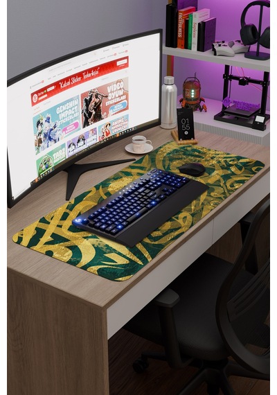 Kaligrafi Kaymaz Dikişli Kauçuk Oyuncu Mousepad V3 - 90x40 Xxl Gaming Mouse Pad Fare Altlığı