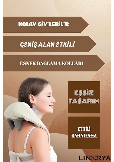 Linarya Masaj Aleti Şarjlı Ovmalı Isıtmalı İnsan Eli Yoğurma Hisli Boyun Sırt Taşınabilir Masaj Cihazı Yeni Bej - Gri
