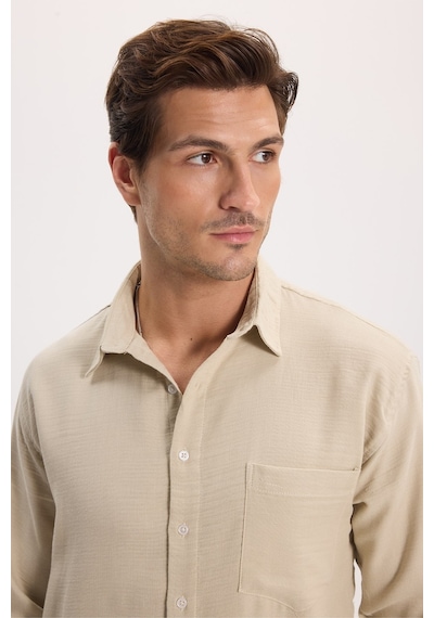 Tudors Erkek Relax Fit Rahat Kesim Oversize Müslin Viskon Pamuklu Tek Cepli Düz Bej Gömlek-42674 Tudors Erkek Relax Fit Rahat Kesim Oversize Müslin Viskon Pamuklu Tek Cepli Düz Bej Gömlek-42674