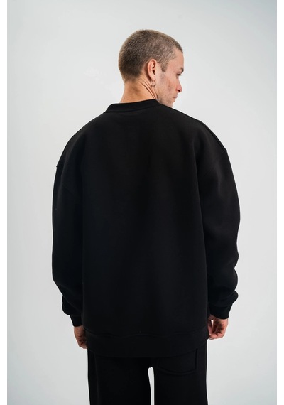 Erkek Uzun Kol Bisiklet Yaka 3 İplik Pamuklu Kışlık Sweatshirt - Siyah Siyah