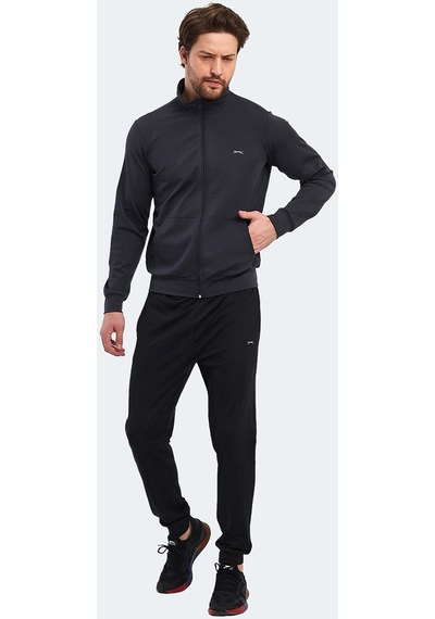 Slazenger KLOTEN IN Erkek Fermuarlı Dik Yaka Cepli Koyu Gri Eşofman Takımı