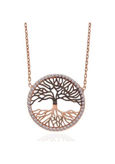 925 Ayar Gümüş Rose Altın Kaplama Kaplama Kaplama Hayat Ağacı Kadın Kolye Rose Gold