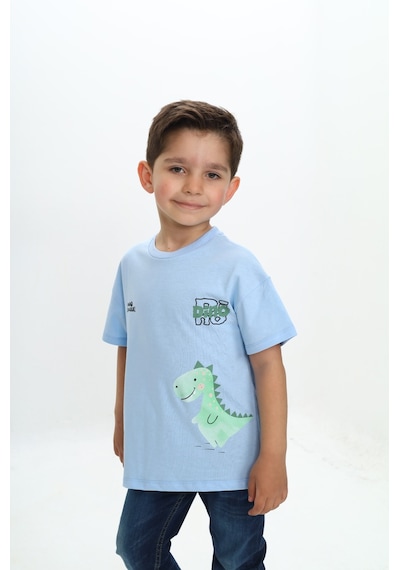 Toontoy Kids Toontoy Erkek Çocuk Dinazor Yazı Baskılı Tişört Mavi