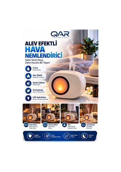 Ateş Efektli Buharlı Hava Nemlendirici Aroma Difüzörü Dekoratif Alev Görünümlü Ortam Nemlendirici