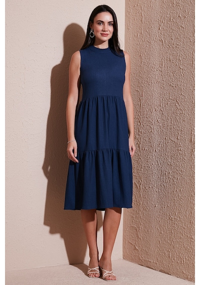 Lela Regular Fit Kolsuz Midi Bayan Elbise 5869008 Indigo