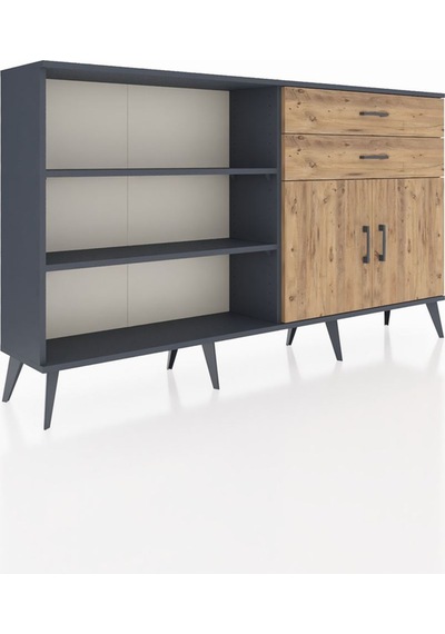 Arges Konsol 3 Raflı 2 Çekmeceli 2 Kapaklı 176x30x99 Antrasit-çam Antrasit-çam
