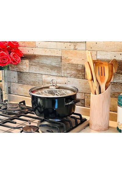 Makri Home 3.5 L Emaye Tencere, 22cm, Iç Dış Emaye Kaplama, Cam Kapaklı, Kızartma Telli, Siyah Siyah