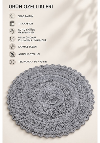 Alanur Bodrum Tufting Cotton Pamuklu El Işi Örgülü 90 X 90 Cm Paspas 110 gri