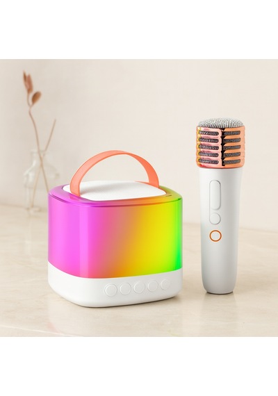 Kablosuz Mikrofonlu Karaoke Hoparlör Bluetooth, Beyaz, Usb Şarjlı