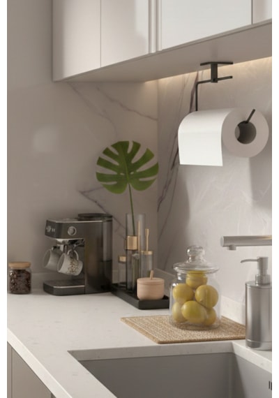 Yapışkanlı Siyah Rulo Havluluk Peçetelik Yapışkanlı Pratik Banyo Mutfak Askısı Kağıt Rulo Havluluk S Diğer