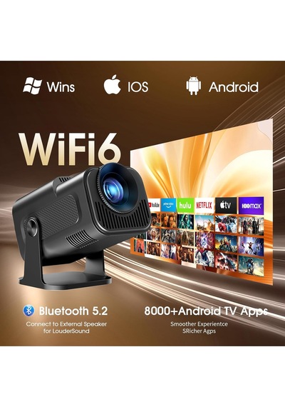 Mini Projektör, 4k Fhd 1920x1080p 180 Taşınabilir Projektör Wifi Android Ve İos Mause Hediye Siyah