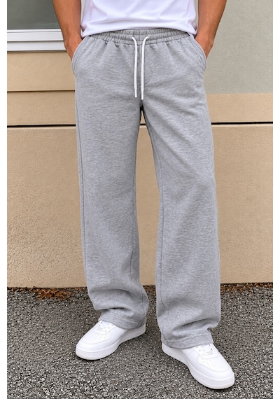 Tarz Cool Erkek Oversize Baggy Fit Eşofman Altı %100 Pamuk 3 İplik Şardonlu Bol Paça Rahat Kesim Gri