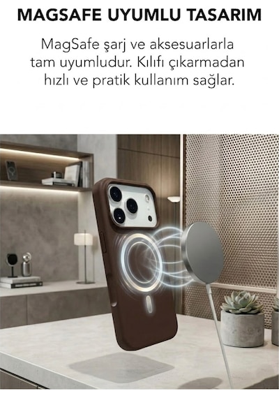 Apple İphone 17 Pro Max Uyumlu Magsafe Lansman Silikon Kılıf Kahverengi