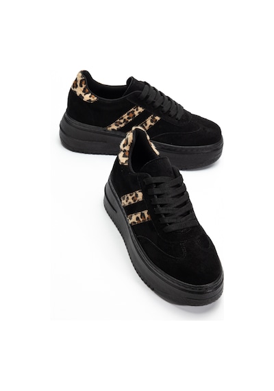 Bahrina Kadın Kalın Tabanlı Sneaker Siyah Süet Leopar