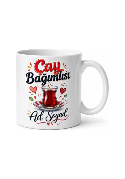 Çay Bağımlısı Yazılı Komik Baskılı Kupa Bardak Esprili Hediye Beyaz / Çok Renkli