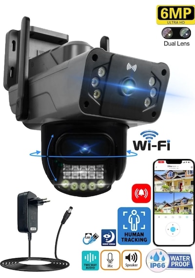 Pro Rtx Çift 3024 Lensli Hareketli Wi-fi Akıllı Ip Güvenlik Kamerası Fullhd 1080p Türkçe O-kam Uygulama