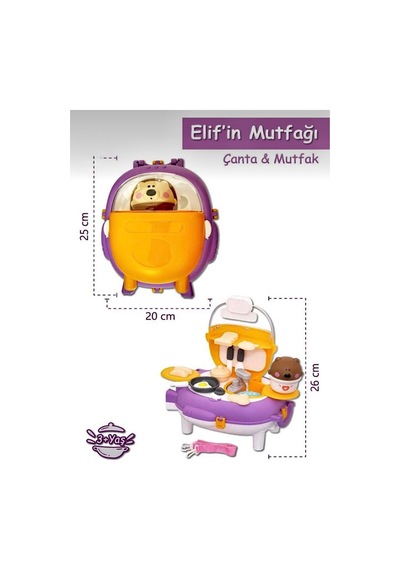 Elif İn Mutfağı 22 Parça Taşınabilir Çantalı Mutfak Seti Su Akıtan Musluklu Eğitici Oyuncak