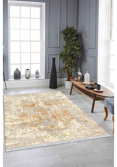 Turuncu Vintage Dokuma Pamuk Taban Kaymaz Kilim Klm205n11
