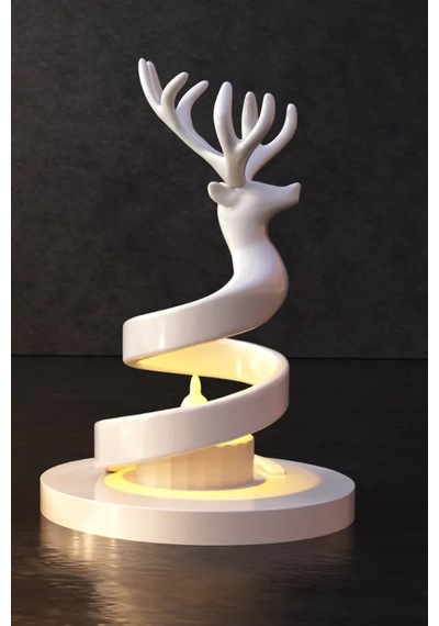 3d Baskı Spiral Ren Geyiği Mumluk Yılbaşı Dekoratif Ren Geyiği Tealight Mum Tutucu - Beyaz Çok Renkli