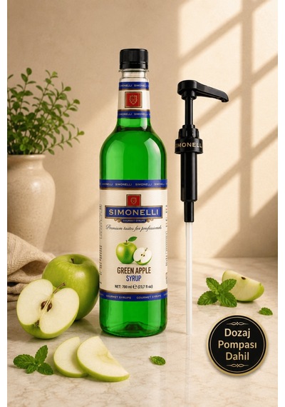 Simonelli Yeşil Elma Kahve Şurubu 700 ML İçecek ve Kokteyl Şurubu + Pompa