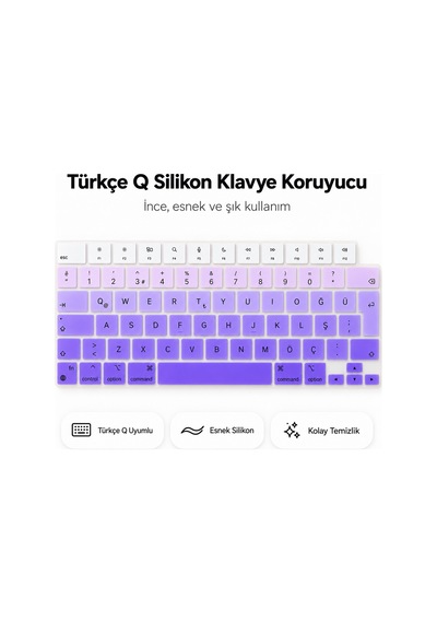 Macbook Pro 14.2 İnç M1 M2 M3 M4 M5 A2442 A2992 Uyumlu Türkçe Q Klavye Koruyucu Mor Ombre Silikon Diğer