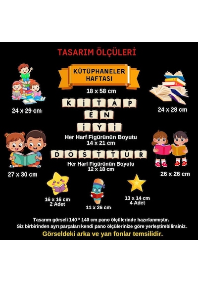 Kütüphaneler Haftası Okul Panosu Seti Kitap Sevgisi Temalı Figürlü Sınıf Süsü Hazır Kesim 7