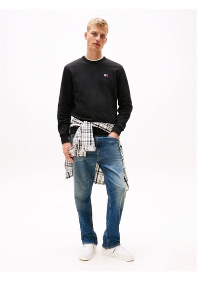 Tommy Hilfiger Tjm Reg Badge Crew Ext Erkek Siyah Sweatshirt - Dm0dm20660