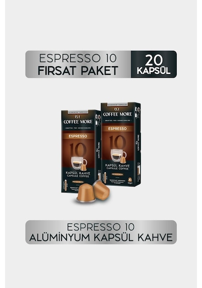 Coffee More 10 Espresso Kapsül Kahve 10 X 2 Paket 20 Adet Nespresso Uyumlu Kapsül Kahve