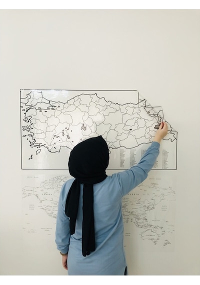 Türkiye Ve Dünya Haritası Yazı Tahtası Akıllı Kağıt Tahta Statik-Şeffaf