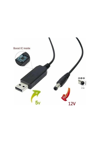 Usb 5 Volt To 12 Volt Max 1 Amper Usb Pd Portundan Gelen Gücü 12v 5.5-2.5 Jak Fişe Dönüştürür 1 Metre
