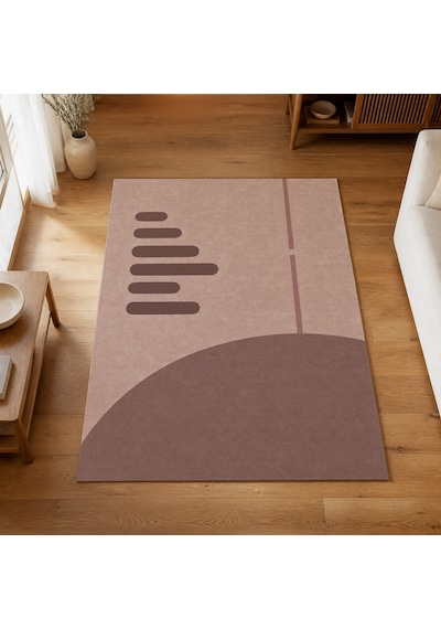 Kartela Halı Aralık Minimal Modern Halı Gül Kurusu Kaymaz Taban Makinede Yıkanabilir 200x300 Cm