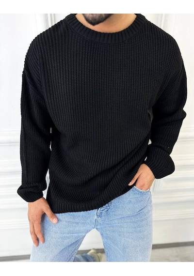 Elku Moda Kazak Oversize Çift Kat Örme Naturel Pamuk Bol Kesim Tüylenmeyen Salaş Triko Kazak Siyah Elku Moda Kazak Oversize Çift Kat Örme Naturel Pamuk Bol Kesim Tüylenmeyen Salaş Triko Kazak Siyah