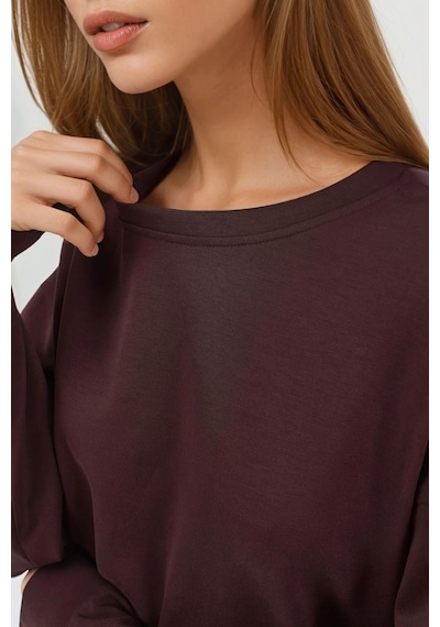 Hiccup Busem Rahat Kesim Bisiklet Yaka Modal Sweatshirt Bordo Kırmızı