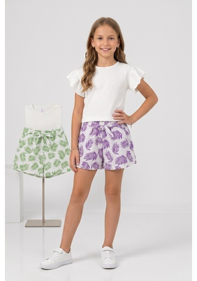 New Kids Şortlu Fırfır Detaylı Kız Çocuk Takım-91158 Lila